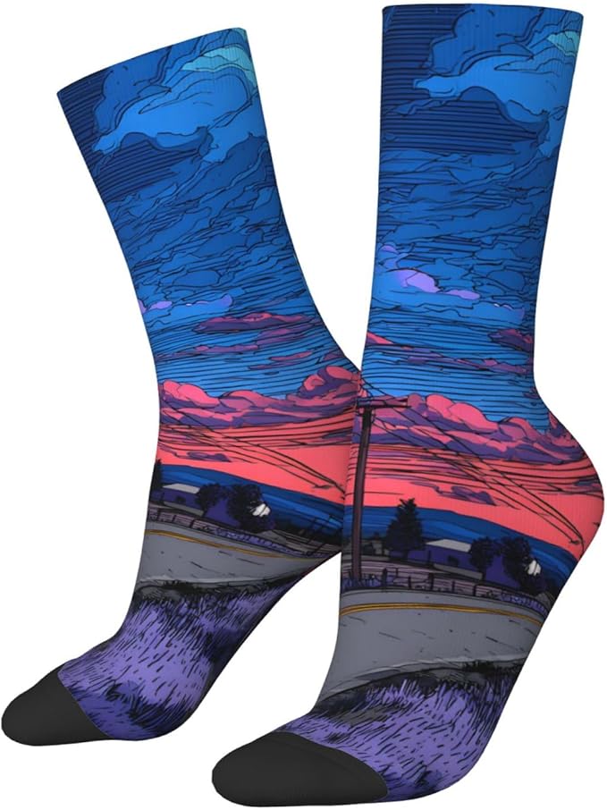 (Cycling on the road) Mid Calf Socks Breathable Adult Unisex Socks Casual Daily Wear for Women Men