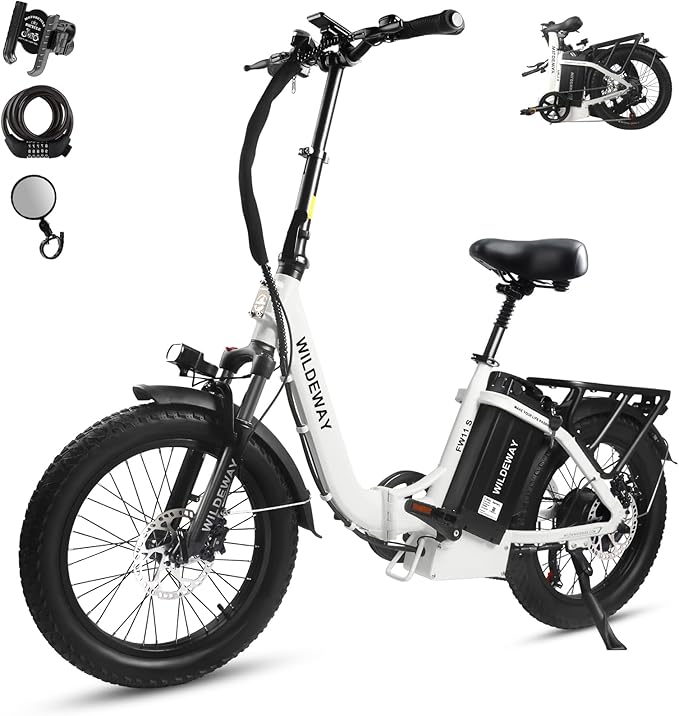 Wildeway Folding Electric Bike for Adults with 32Ah Battery Long Range 750W Motor 28MPH, 20"x 3.0"Fat Tire Foldable EBike, Urban City Commuter Men Women Bicycle 7 Speed Gear
