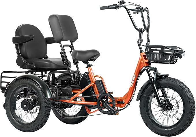 Folding Electric Tricycle for Adults 2 Seater, 22MPH 100 Miles 4" Wide Fat Tire Electric Trike, 3 Wheel Electric Bike 1200W, 48V 20AH Battery, 550LBS Load, Reverse, Parking, Differential, UL Certified