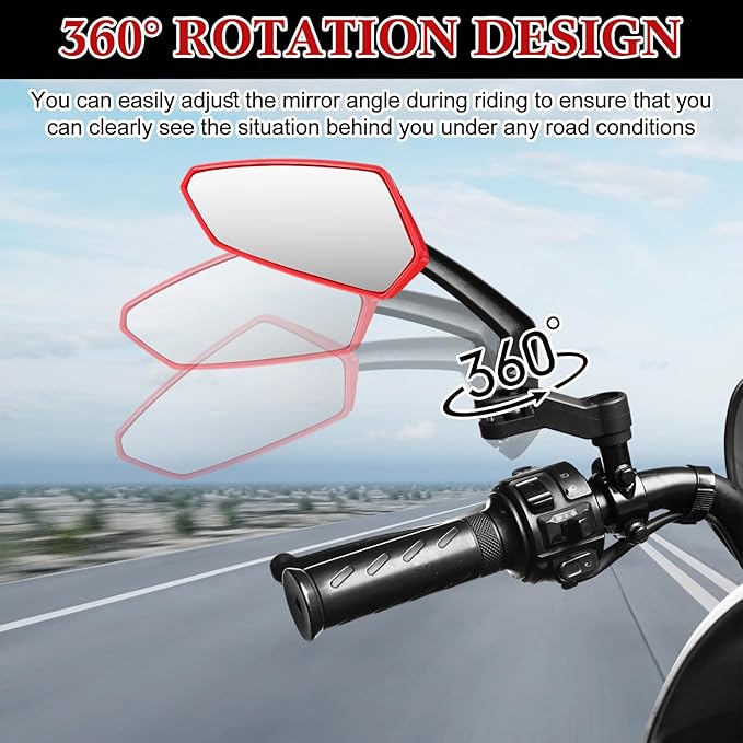 Hestya 1 Pair Handlebar Bike Mirror 360° Rotatable and Adjustable Universal Fit Rearview Bicycle Mirrors Glass Lens Safe Cycling Accessories for Scooter, E-bikes, Mountain Bikes, Road Bicycles