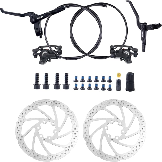 WEEROCK Hydraulic Brake Set Bike Disc Brakes Kit with Left Front 800mm Right Rear 1550 mm 160mm Rotors Aluminum Alloy Hydraulic Brake Fit for Mountain Bike, MTB