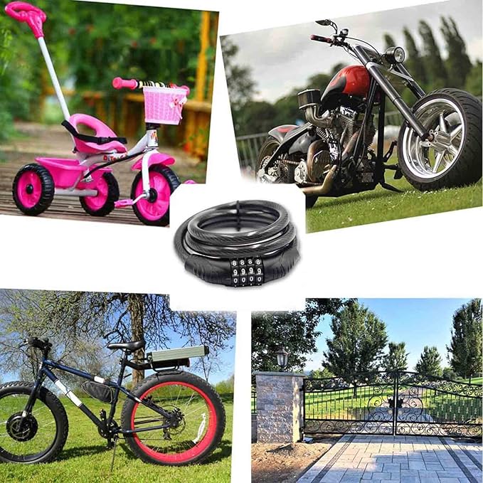 Long Coiled Security Resettable Combination Bike Cable 4 Digit Lock, Anti-Theft Accessories for Mountain and Road Bike, Electric Bicycle, Scooter, 32 inch