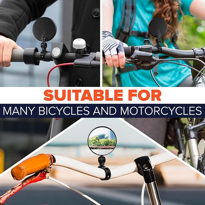 Upgraded Bike Mirror, 2 Pcs Bike Rear View Mirrors, Clear & 360° Adjustable View Bicycle Mirrors for Mountain & City Bikes, Bike Mirror Handlebar Mount (Pair)