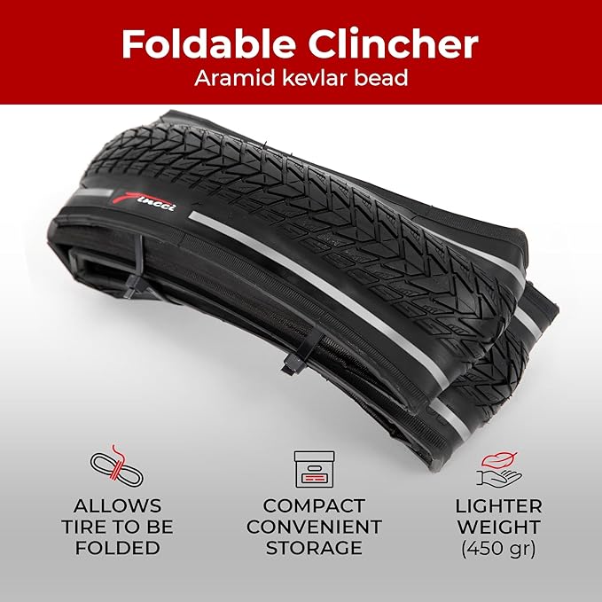 Fincci Pair 700x35c Tire 37-622 Foldable 60 TPI City Commuter Tires with Nylon Protection for Cycle Road Mountain MTB Hybrid Touring Electric Bike Bicycle - Pack of 2X 700 x 35c Tires Nave