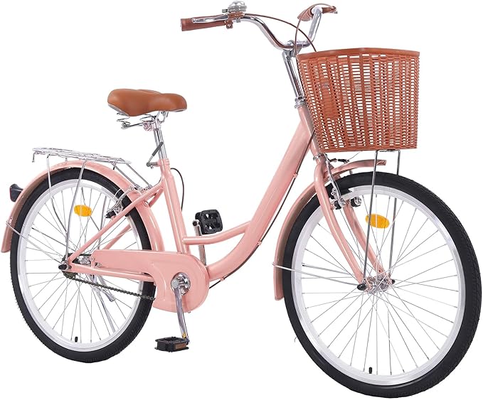 Beach Cruiser Bike, 26 inch Adults Bicycle for Women Single Speed, Cruiser Bikes for Women with Basket & Steel Rack, Women's Bike for Commuting, City Bike for Adults