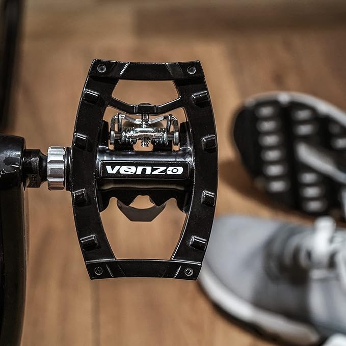 Venzo Dual Function Platform Multi-Use Compatible with Shimano SPD Mountain Bike Bicycle Sealed Clipless Pedals - Dual Platform Multi-Purpose - Great for Touring, Road, Trekking Bikes
