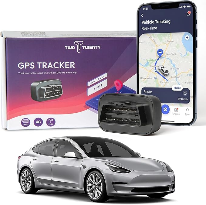 TWO TWENTY TT-01 GPS Tracker for Vehicles – Plug & Play OBD-II, Real-Time Tracking via Mobile App, Smart Alerts, Fleet Management, Worldwide Coverage, Subscription Required