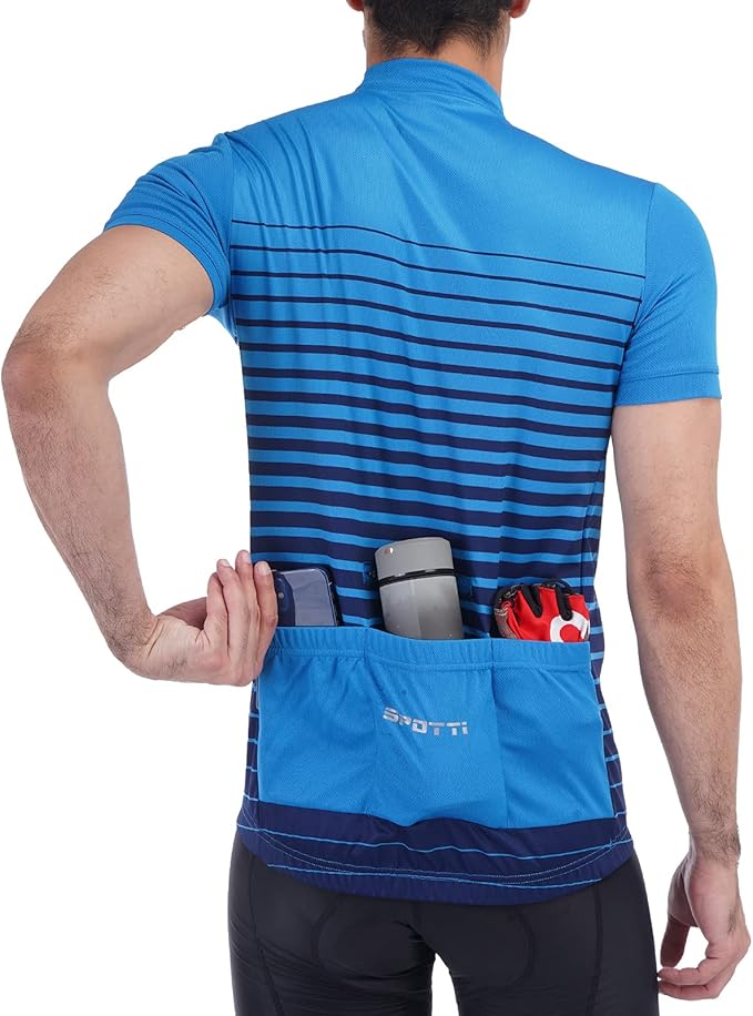 Spotti Men's Cycling Bike Jersey Short Sleeve with 3 Rear Pockets- Moisture Wicking, Breathable, Quick Dry Biking Shirt