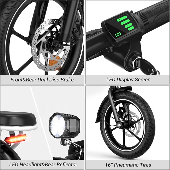 RIDWIND 16" Folding Electric Bike Adults, Peak 630W Adult Electric Bicycles, Up to 25 MPH and 35 Miles Foldable Ebikes, Electric Bike for Teens with 36V 8Ah Removable Battery, UL2849 Certificate