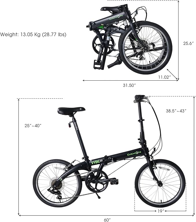 Dahon VYBE D7 Folding Bike, Lightweight Aluminum Frame; 7-Speed Shimano Gears; 20” Foldable Bicycle for Adults