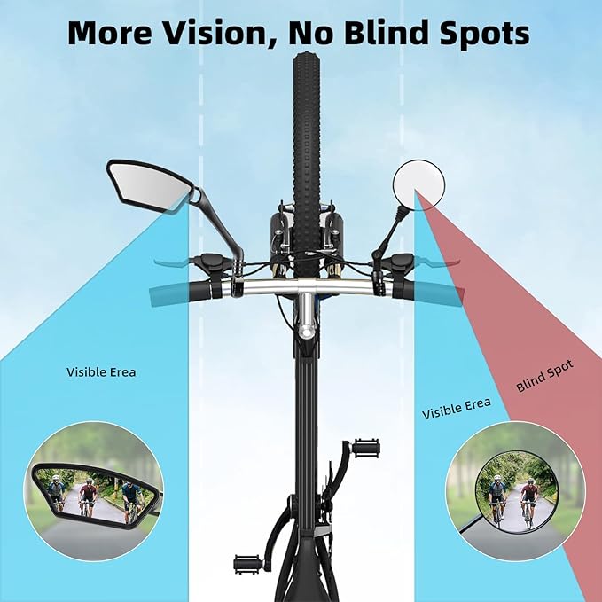 ROCKBROS Newest Bike Mirrors Handlebar Mount Rearview Mirror HD Blast-Resistant All-round Angle Adjustable Retractable Bicycle Mirror for E-bike （21-26mm Handlebar）