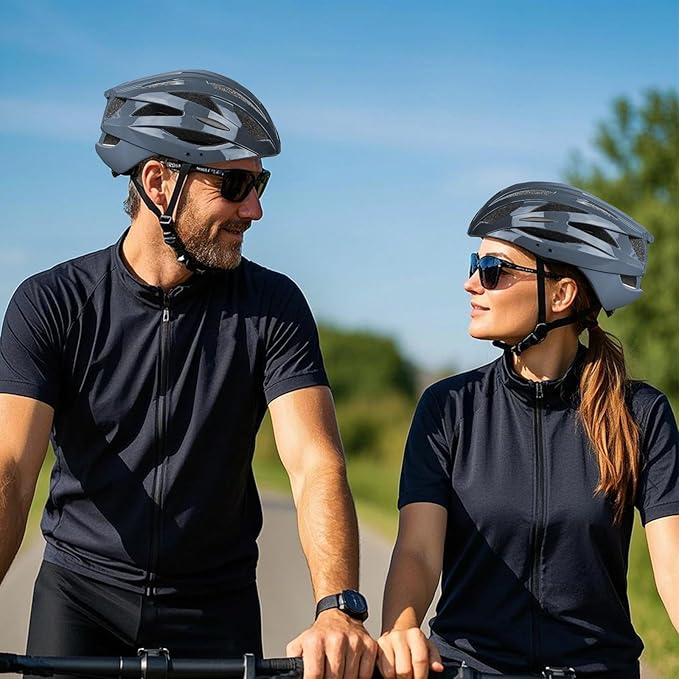 Road Bike Helmet Adult Men & Women, Adjustable Lightweight Design (22-24.5 Inches) - Vented, Removable Visor & Reflective White, for Day and Night Commuting & Sports | CPSC Certified