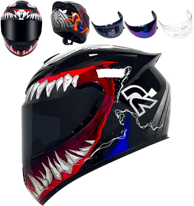 Full Face Motorcycle Helmet Racing Motocross Helmets with Pinlock Compatible Clear&Tinted Visors DOT Model Approved Street Bike Helmet