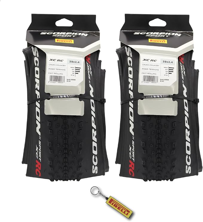 Pirelli Scorpion Sport XC RC 29x2.4 Mountain Bike Tire – Tubeless Ready, Fast Rolling Cross Country MTB Tire with Durable Sidewall Protection for Mixed Terrain – Includes Keychain (2 Pack)