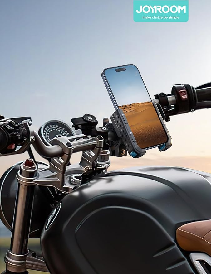 JOYROOM Motorcycle Bike Phone Holder Mount - [Not Block Camera] Bicycle Phone Holder Handlebar Cell Phone Clamp - [Silicone Wrapped] Scooter Phone Holder for iPhone Samsung 4.7''-7'' Smartphones, Blue