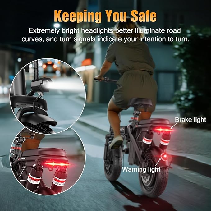 ASKGO Electric Bike for Adults Teens, 800W/1200W Peak Folding Ebike, 22/25MPH, 30-45 Miles Range, E-Bike with Dual Brake & Multi Suspension, 14" Portable Electric Mini Bike for Commuting