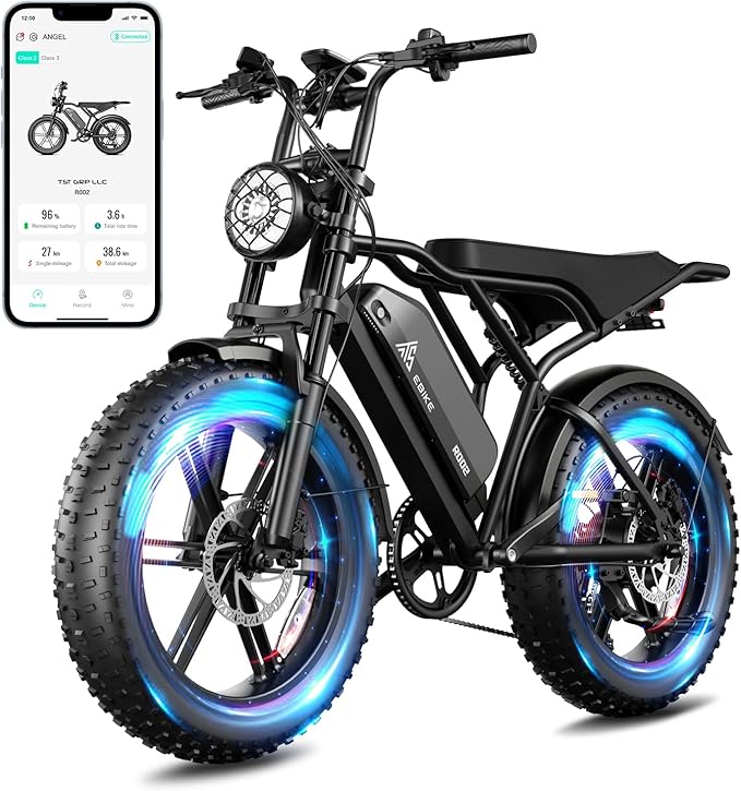 TST Electric Bike for Adults, 1500W Peak Motor Ebike with 48V 15Ah Built-in Battery, 60 Miles Range 28 MPH Electric Bike, 20" Fat Tire E Bike with 7 Speed