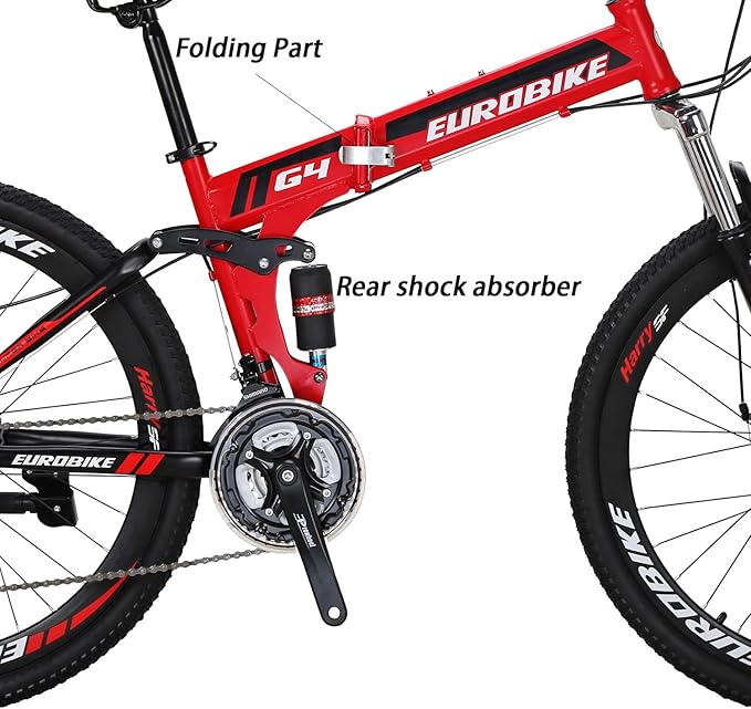 EUROBIKE Folding Bike,26 Inch Full Suspension Folding Mountain Bike,Dual Disc Brake 21 Speed Bicycle for Adults Men or Women Bikes