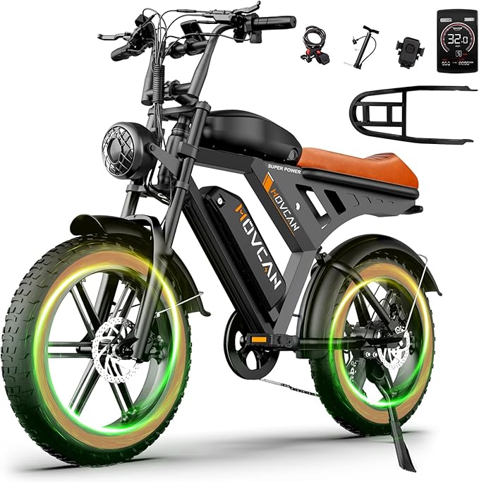 MOVCAN V30 Series Electric Bike for Adults, 3000W/1500W/1000W Motor, 20" Fat Tire Ebike, 37.5MPH/32MPH/28MPH, 120/70Miles, 48V 40Ah/31.2/15.6Ah Dual Battery Motorcycle Ebike for Commuting/Off-roading