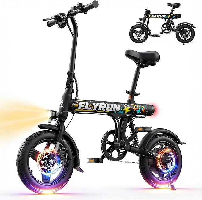 Electric Bike- Peak 500W, 20MPH, Up to 25+Miles, Waterproof Battery, Dual Disc Brakes,Rear Suspension, Stylish 14" Commuter E-Bike for City & Road Sand Mountain