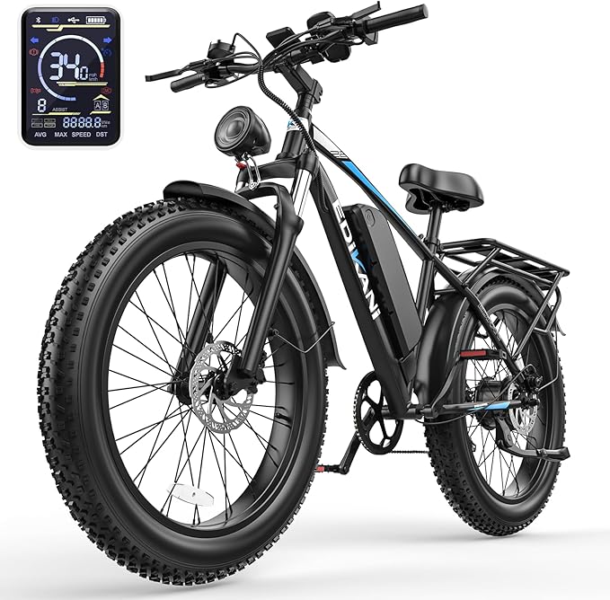 EDIKANI EDS01 Electric Bike for Adults, 100 Miles 34MPH Fast E Bike for Commuter, 26" Peak 1500W Fat Tire Ebike for Adults Electric with 1104WH Removable Battery (Standard, Black Blue)