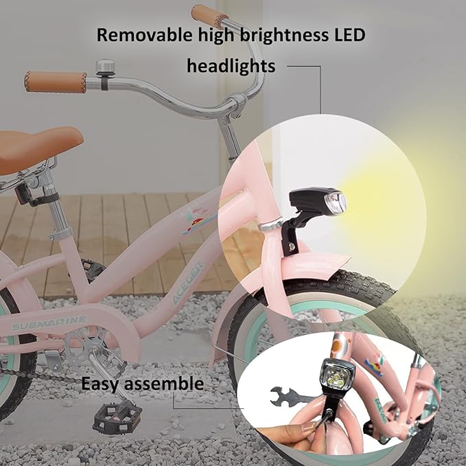 ACEGER Girls Beach Cruiser Bike for Kids 5-13 Years Old, 16" 18" 20" 24" Single Speed Kids Bicycle Included Coaster Brake, Front and Rear Reflectors, 24" 7 Speeds with Dual Brakes