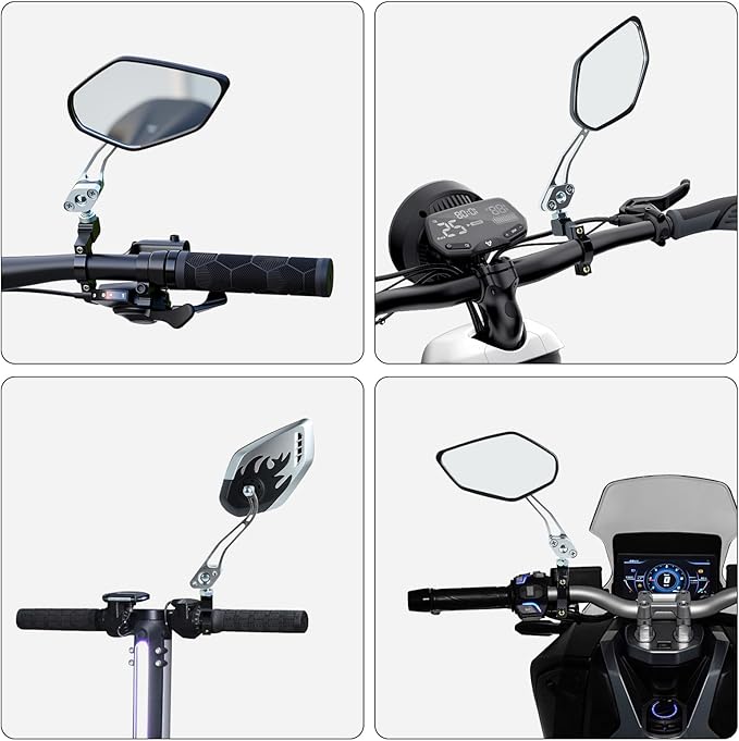 2 Pack Bike Mirrors, 360°Rotatable HD Wide Angle Rear View Mirror - Universal Handlebar Accessories for Mountain/Road Bike, Scooter, E-Bike (Silvery)