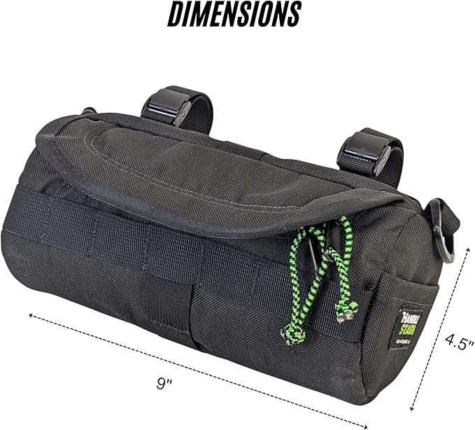 Handlebar Bag (Black & Green Burrito) | 2 Liter Capacity | Spacious Bike Bag w/ 2 Extra Long Buckle Straps & 1 Hook-and-Loop Strap | Water Resistant Front Basket | Bike Accessories | Made in USA