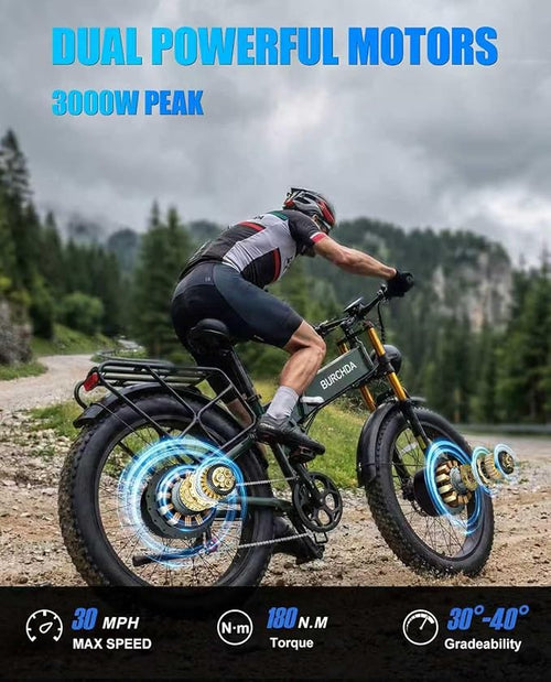 2026 Upgraded Dual Motors AWD Electric Bike for Adults 5000w/3000W/1500W Motor Dirt Ebike 40MPH/30MPH 52V/48V 30Ah/20Ah Battery Up to 90 Miles Long Range 26" Fat Tire Bicycle for Commute Mountains