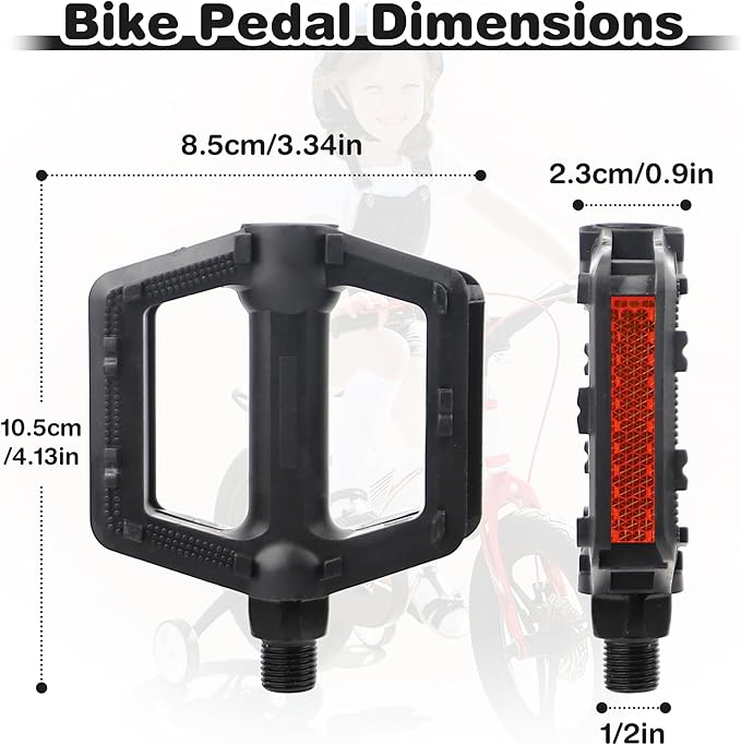 ZUKKA Bike Pedals 1/2-Inch Bike Pedals Non-Slip Kids Bike Peals with Reflective Strips on Sides Multiple Color for Mountain Bike Kid Bike Freestyle BMX Bike