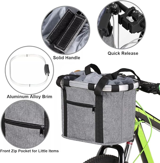 Detachable Bike Basket, Dog Cat Bicycle Handlebar Front Bag Pet Carrier with 5 FT Dog Leash for Cycling, Shopping, Picnic, and Outdoor