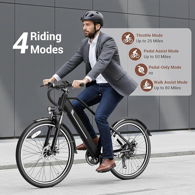 Electric Bikes for Adults, 26"/27.5" E Bikes for Adults with 1200W Peak Motor, 28 MPH, 50+ Miles Range Electric Bicycle, E Mountain Bike with 480WH Removable Battery, UL Certified