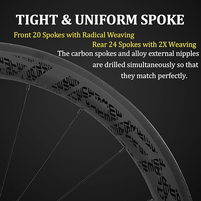 Superteam Carbon Wheelset 700c Rim V Brake 50mm Depth 25mm Width Road Bike Wheels Matte Finish, Tubeless Ready Support for 8-12 Speed Clincher & Tubeless