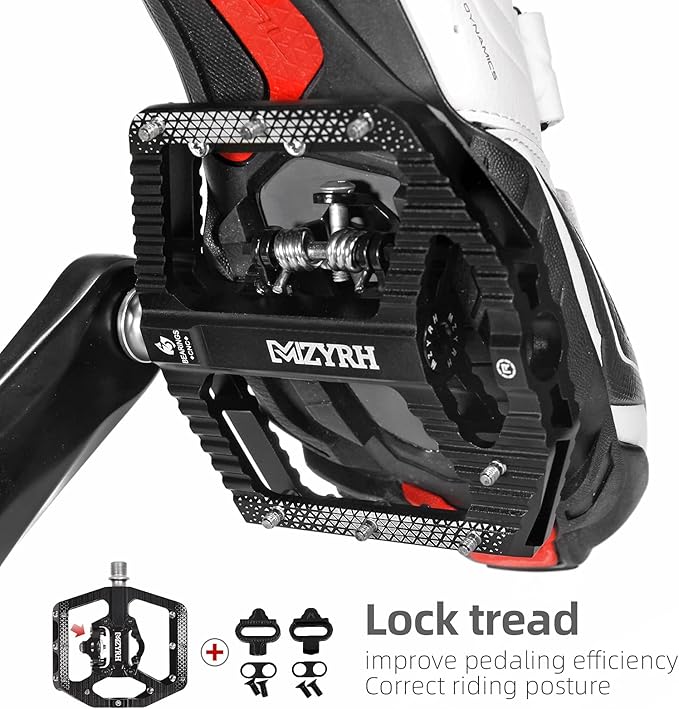 MZYRH MTB Mountain Bike Pedals 3 Bearing Flat Platform Compatible with SPD,Dual Function Sealed Clipless Aluminum 9/16" Pedals with Cleats for Road