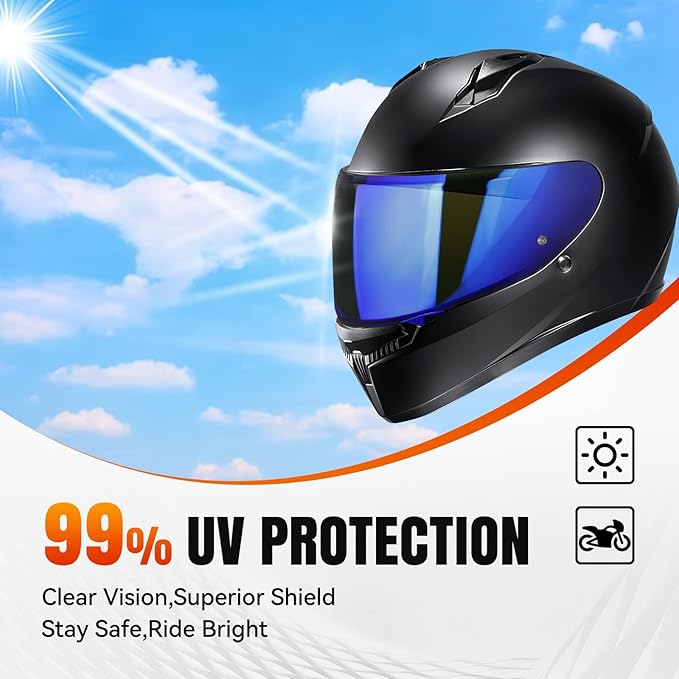 LKV HJ-34P Helment Visor Replacement - HJC C10 Motocycle Helmet Visor UV Protection Face Shield Compatible With HJ34P HJC C10 (Chrome Blue)
