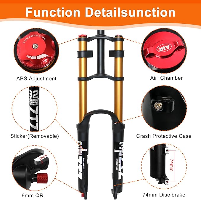 ZTZ 26/27.5/29 inch Mountain Bike Air Suspension Fork,Rebound Adjustment,180mm Travel,QR 9x100mm, 1-1/8 Straight Steerer, Ultralight Double Shoulder Design Front Fork for XC/AM MTB