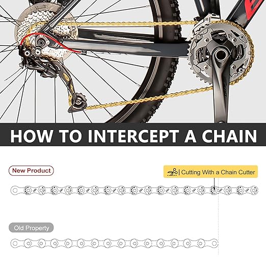 Bike Chain, 9 Speed Bike Chain 1/2" x 11/128" 116 Links Bicycle Chain for Road Mountain Folding Racing Cycling Bikes (Gold-9 Speed)