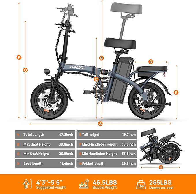 URLIFE Folding Electric Bike for Adults, 14" Portable Commuter ebikes, 20-40 Mile Long Range, 500W Peak Motor, 20MPH, UL 2849 Mini Bikes for Teens
