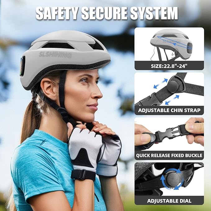 Smart Bike Helmet with Light: Bicycle Helmets for Adult Teens for Mountain & Road Cycling Electric Scooter Skateboard Skating