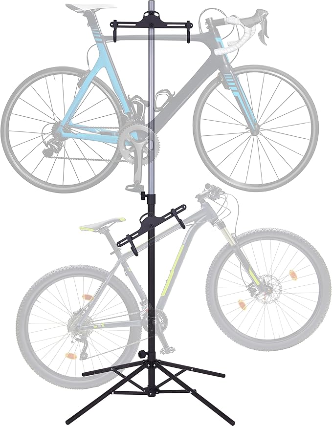 RaxGo Bike Garage Storage Rack, 2 Bicycle Garage Floor Stand, Foldable, Freestanding, Adjustable Hooks, For Mountain & Road bicycles, Universal For Indoor Use