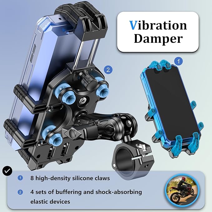 Motorcycle Phone Mount with Vibration Dampener & Secure Lock, [Size Adjustable] [Larger & Thicker Phones Friendly ] Handlebar Cellphone Holder for ATV Scooter for 5.7''-8.5'' Smartphone