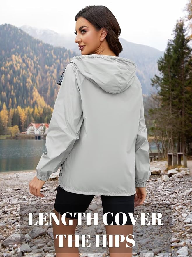 Packable Rain Jacket Women Waterproof Lightweight Jacket With Hood Womens Windbreaker Jacket S-XXL