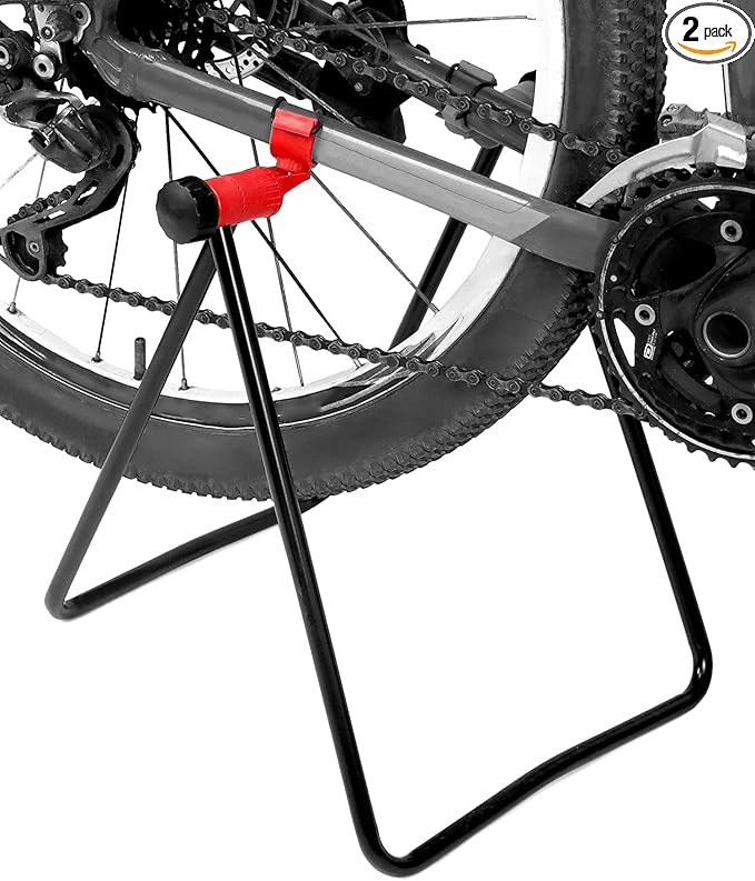QWORK Bicycle Floor Stand 2 Pack – Foldable Steel Repair & Storage Rack for Road, MTB & Hybrid Bikes