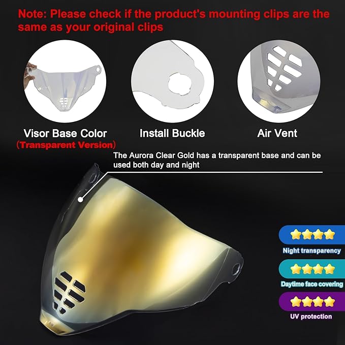 PSLER IC-06 visor- Icon Airflite Face Shield Motorcycle Helmet Visor Accessories Replacement for Icon Airflite IC-06，Transparent Gold