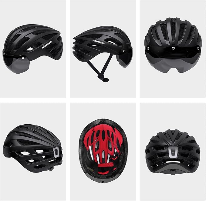 Shinmax Bike Helmet with USB Rechargeable Light & Detachable Magnetic Goggles UV Protective, Bicycle Helmet Men Women Mountain Road Adjustable Adult Cycling Helmet (WT-049)