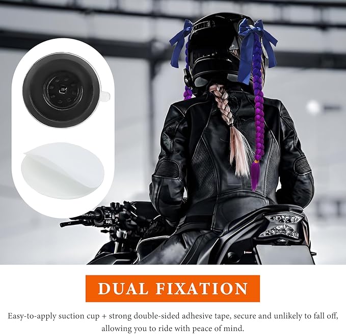2PCS Helmet Pigtail Braids, Motorcycle Helmet Ponytail with Suction Cup, Bowknot Pigtails for Bicycle Helmet Decoration (Blue-Purple)