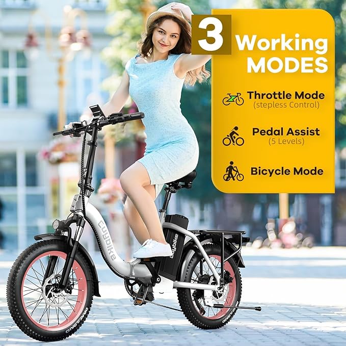 1000W Folding Electric Bike,48V 20AH Removable Battery E Bike,30+MPH,80 Miles Max Range Electric Bike for Adults,20" Fat Tire Foldable ebike,Adult Electric Bicycle for Commute Beach Snow
