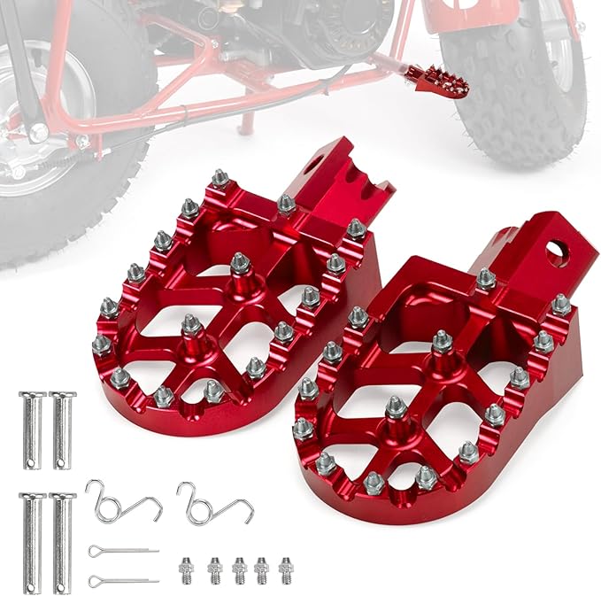 Mini Bike Foot Pegs CNC Anti-Slip Wide Footpegs for CRF50 CRF70 Coleman CT100U CT200U BT200X CC100X CRF XR50 70 110 125 SSR Apollo TaoTao Motorcycle Dirt Bike Pit Bike Pedals(Red)