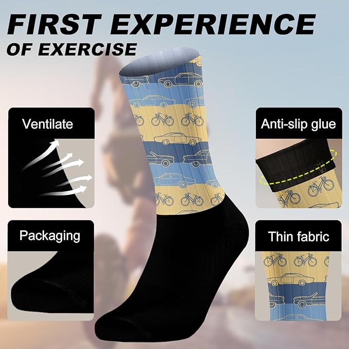 Cycling Socks Athletic Crew Socks Breathable Cushioned Compression Running Hiking Socks For Mens Womens
