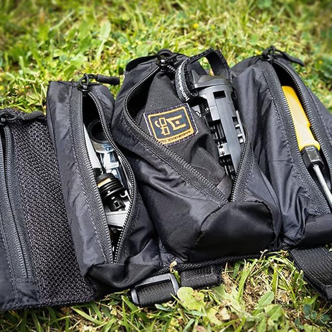 Handlebar Jack - Storage Bag Tool Pack for e-Bike and Cycle, 3 Storage Pouches and 1 Mesh Pocket, Water Repellent Nylon, Durable, Lightweight, Easy Storage, Mounting - Bag Only (NO Tools Included)